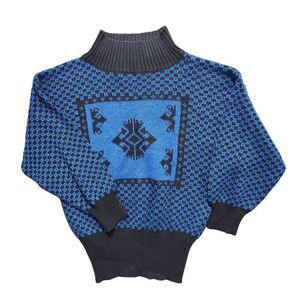 Vintage Midnight Blues sweater mockneck metallic blue black small